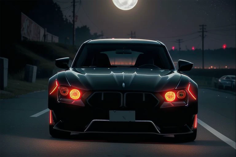 Beautifully nightmarish demon car night.