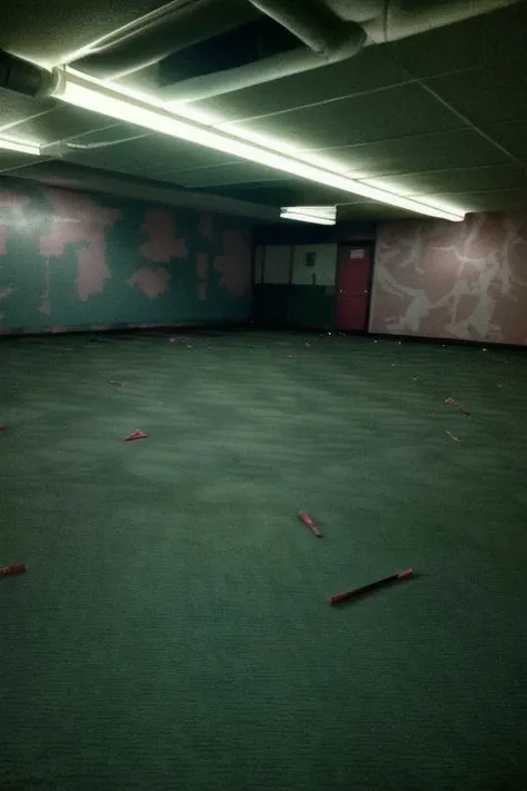 liminalspaces, empty, nasty wallpaper, weird, fluorescent light