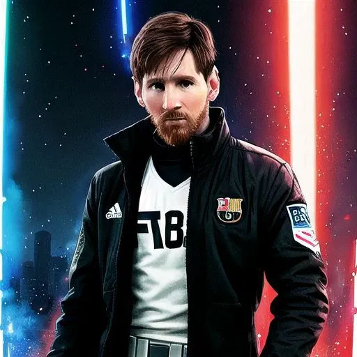 realistic messi , reference star wars movie in cyber punk style