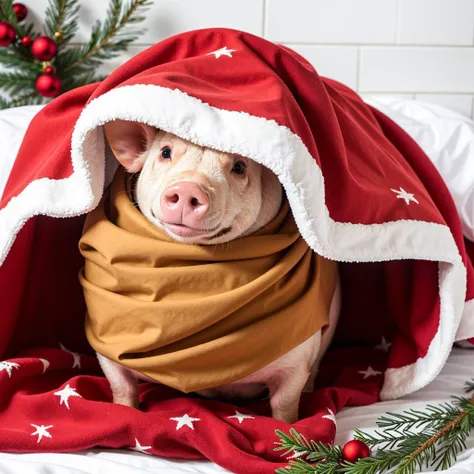 A Pig wrapped in a blanket, Christmas is coming