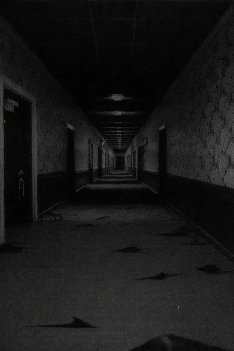 liminalspaces, hallways, empty room, wallpaper, weird, style-gothic-horror in distance
