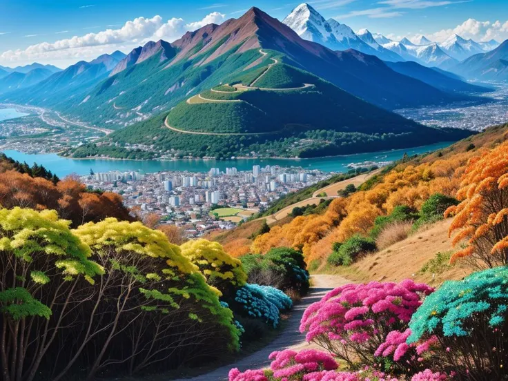brazilian carnaval in anime landscape with crystal mountains hills and a [synthwave:vivid:0.5] lake, airi \(the infernal temptress\),  arcanine, (intricate details:0.9), (hdr, hyperdetailed:1.2), (hdr:1.22), muted colors, complex background, hyperrealism, hyperdetailed, art by alexeyegorov, (dark theme:0.9), dynamic background, (background tilt),