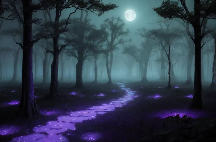 Imagine a world where the veil between reality and fantasy is at its thinnest. Where the moon casts an ethereal glow on landscapes that pulse with life, magic, and mystery,Glowing flora that whispers secrets to the night air,Nocturnal creatures that roam free under the moon's silvery light,Magical phenomena that defy explanation: glowing portals, swirling vortexes, or shimmering auras, Eerie, dark settings typical of gothic tales: crumbling castles, abandoned asylums, or mist-shrouded forests
