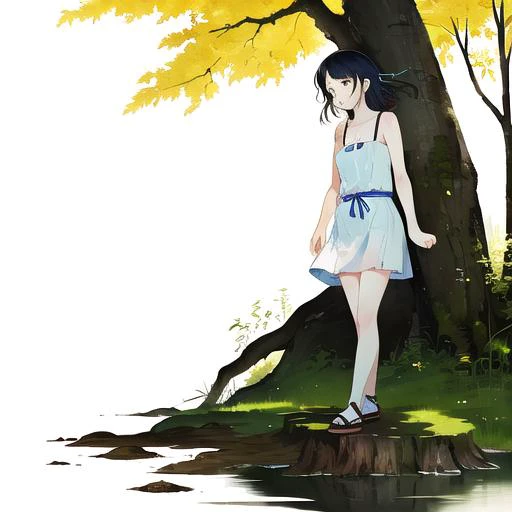 highest quality, clean lines, masterpiece, beautiful eyes,
<lora:Rena_Takeda:1> Rena Takeda,
standing on tree stump, calm expression