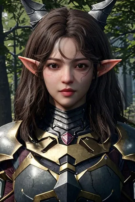 unreal engine render, Ray Tracing, ultra quality, 1girl,((korean cute face)), big eyes, elf, hunter, immersive hair, wearing fantasy armor, video game background, ultra texture, upperbody, realtime positional lighting, mmorpg, forest, realtime rendering, bloom, color grading, attractive face <lora:Unreal Engine Render:0.6> detailed background, <lora:hotarublurbk_v100:-1>