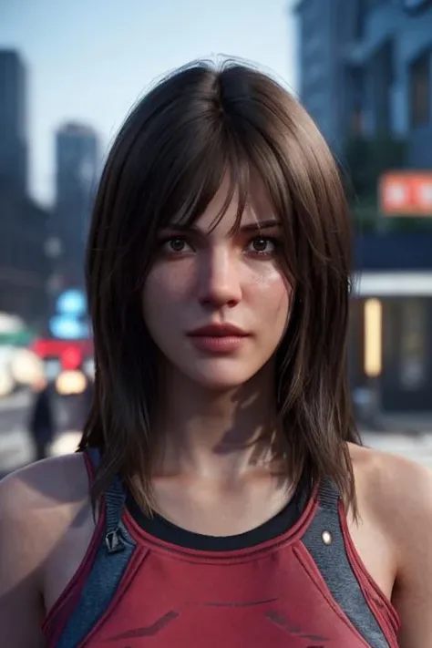 unreal engine render, masterpiece, best quality, girl, wearing funky street clothing, photorealistic background, upperbody, low lighting, big city, realtime rendering, attractive face   <lora:Unreal Engine Render:0.6>