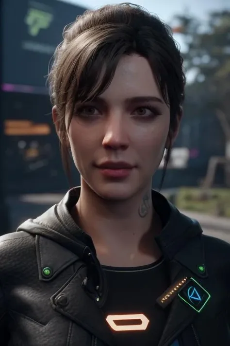 1girl, wearing cyberpunk jacket, afternoon at park, 3d, realtime render, unreal engine render, unreal engine 5, ultra texture, unreal engine 5, ray tracing, nvidia vxao ambient occlusion, ray tracing, <lora:Unreal Engine Render:0.7> photorealistic texture, nvidia hairworks