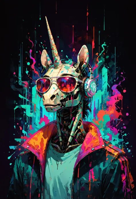 (h3ad, headless, animal_head), (unicorn, horse), horn, animal focus, score_9, score_8_up, score_7_up, source_furry, upper body, jacket, open jacket, shirt, sunglasses, headphones, <lora:Neon_Splash_Art_for_Pony:0.4> mad-cbrpnksplshrt, <lora:th3rm4lXLP:0.8> th3rm4l, colorful, thermal, <lora:Rainworld_paintings_artstyle_sdxl:0.7> rainworldartstyle, <lora:Insert_Head_Here:0.8>