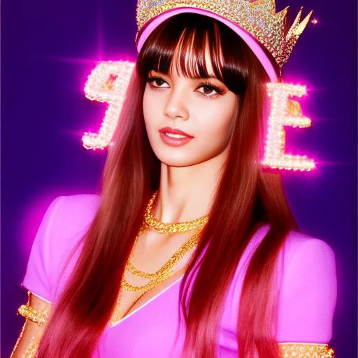 l4lisa wearing a pink crown,(by lisa frank:0.55), (by sailor moon:0.5), highly detailed, photorealistic