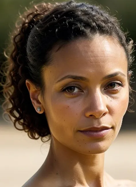 A stunning intricate color close up portrait of (sks woman:1) , wearing elegant dress, epic character composition, sharp focus, natural lighting, subsurface scattering, f2, 35mm, film grain, , by Dominique Issermann, <lora:lora-small-thandiwe-newton-v1:1>