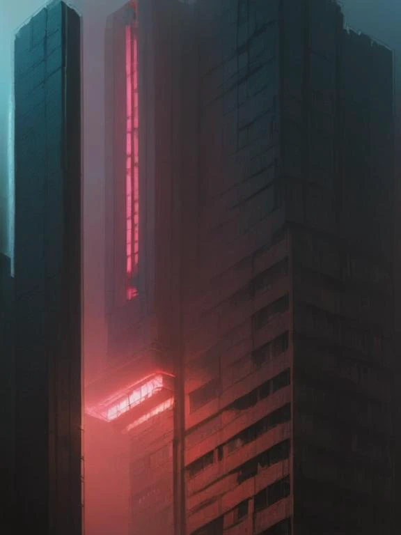 block flying in air, red smoke, blade runner, architecture complex, neon, scifi, dark, brutalist <lora:Charbon:1.5>