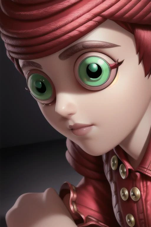 <lora:identityV_v30:0.8> IDENTITY V
BUTTON EYES, proportional eyes, (realistic:1.5), extremely detailed, hyper detailed, soft lighting, detailed background, extreme detail background, sharp details, beautiful face, symmetrical eyes, short red hair, short hair, red hair, green eyes, woman, high quality, (full body:1.3),