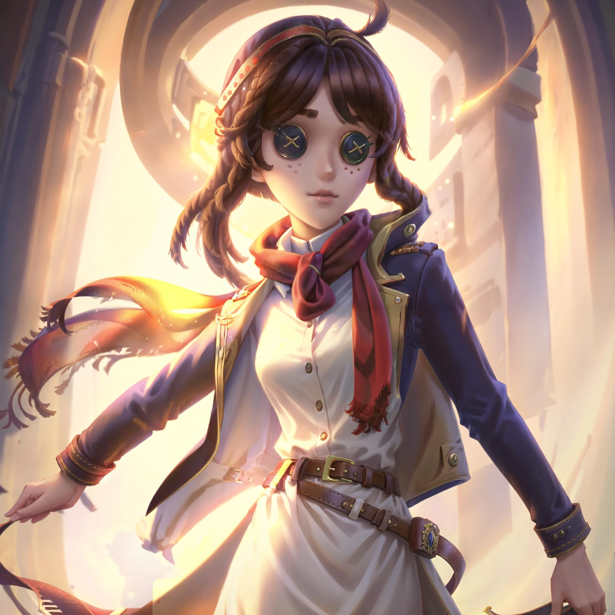 masterpiece, best quality, identity v, button eyes,
1girl, bangs, belt, belt buckle, black eyes, black hair, brown belt, brown jacket, buckle, dress shirt, hair between eyes, jacket, long sleeves, medium hair, open clothes, open jacket, paradis military uniform, red scarf, scarf, shirt, solo, standing, straight hair,
<lora:identityV_v40:0.5>
