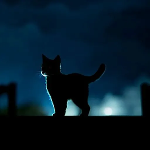 Cat,blurry background is a lightning sky with moonlight