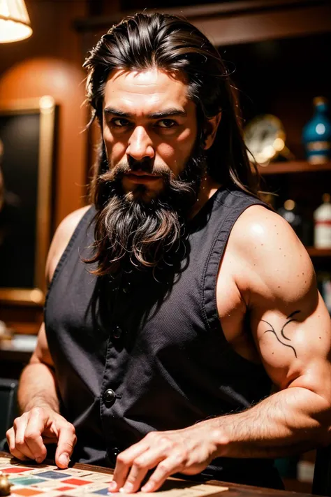 an awarded profesional photography of (1man:1.3) dwarf with Dark brown eyes with male messy spikes hairstyle and long beard in honey color, dressed as justiciar puzzled, playing a game board game in Santa Cruz Boardwalk ,(epic scene:1.3),ultradetialed character with perfect face,detailed skin,(ultrasharp:1.3),(masterpiece:1.1),best quality,(photorealistic:1.2),ultrarealistic,realistic ultradetailed character,4k perfect quality, <lyco:GoodHands-beta2:1> by Jeff Wall Accent Lighting camera angle from behind and wide shot Magnificent,Imperceptible detail,Intricately designed, (perfect quality face:1.5) hyper-detailed complex, insanely detailed, detailed clothes, detailed skin, detailed body, , 1man, realistic lights, realistic shadows, profesional photo