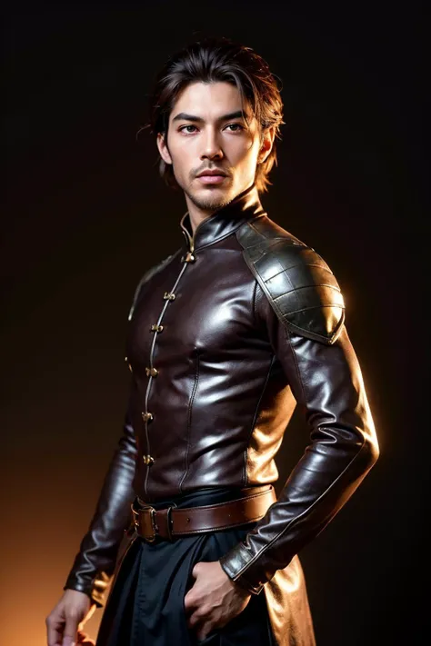 an awarded profesional photography of (1man:1.3) Japanese with Chestnut eyes with male Straight Blunt Cut hair hairstyle and circle beard in copper color, dressed as Swashbuckler fingersmile, hug in Russia ,(epic scene:1.3),ultradetialed character with perfect face,detailed skin,(ultrasharp:1.3),(masterpiece:1.1),best quality,(photorealistic:1.2),ultrarealistic,realistic ultradetailed character,4k perfect quality, <lyco:GoodHands-beta2:1> by Peter Lindbergh Flash Lighting camera angle from side and focus on full body Magnificent,Imperceptible detail,Intricately designed, (perfect quality face:1.5) hyper-detailed complex, insanely detailed, detailed clothes, detailed skin, detailed body, , 1man, realistic lights, realistic shadows, profesional photo