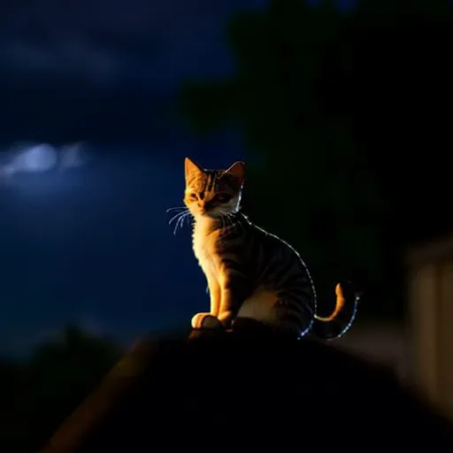 Cat,blurry background is a lightning sky with moonlight