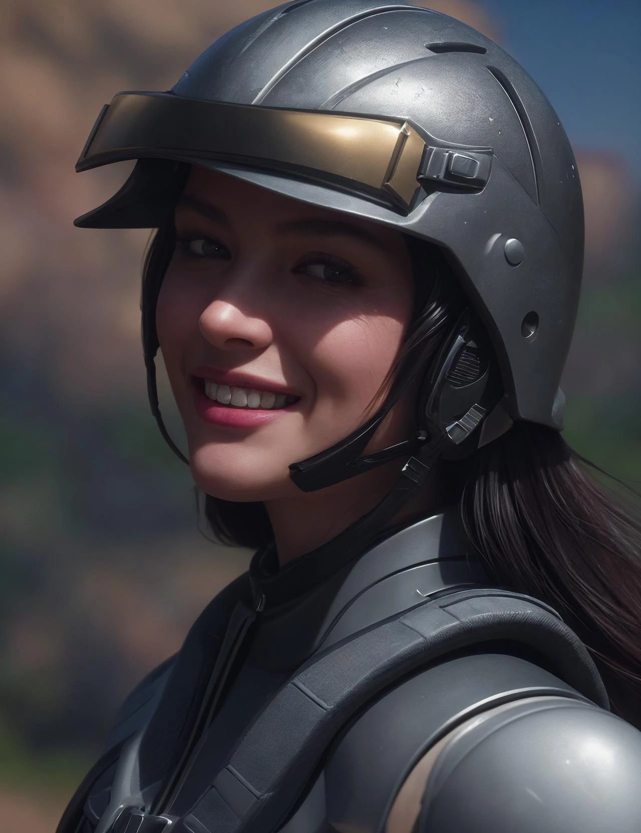 photo RAW, ((close-up shot)), (a woman wearing a helmet),smiling, Fujifilm XT3, <lora:LowRA2:0.5>
high detail, hyper realistic, natural light, 4k, 8k, trending on artstation, ultra detailed, cinematic