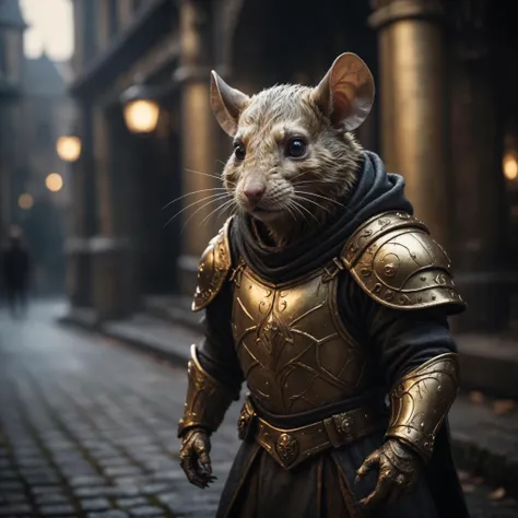 cinematic film still ((photo:1.2)), A mouse outside dramatic lighting, dynamic pose, dynamic camera,masterpiece, best quality, dark shadows, ((dark fantasy)) ,wearing a golden armor, detailed, realistic, 8k uhd, high quality, detailed, realistic, 8k uhd, high quality . shallow depth of field, vignette, highly detailed, high budget, bokeh, cinemascope, moody, epic, gorgeous, film grain, grainy