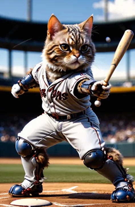 amazing quality, ultra detailed,
a hairy persian cat baseball hitter stands on home plate preparing to swing, solo, cute, kawaii, opened mouth,
wearing ral-anmlsktn,
<lora:add-detail-xl:0.75>,
<lora:ral-anmlsktn-sdxl:1.2>,
<lora:EnvyBetterHiresFixXL01:0.75>,
<lora:EnvyActionShotXL01:0.8>, action shot,
<lora:extremely_detailed:1.2> extremely detailed,