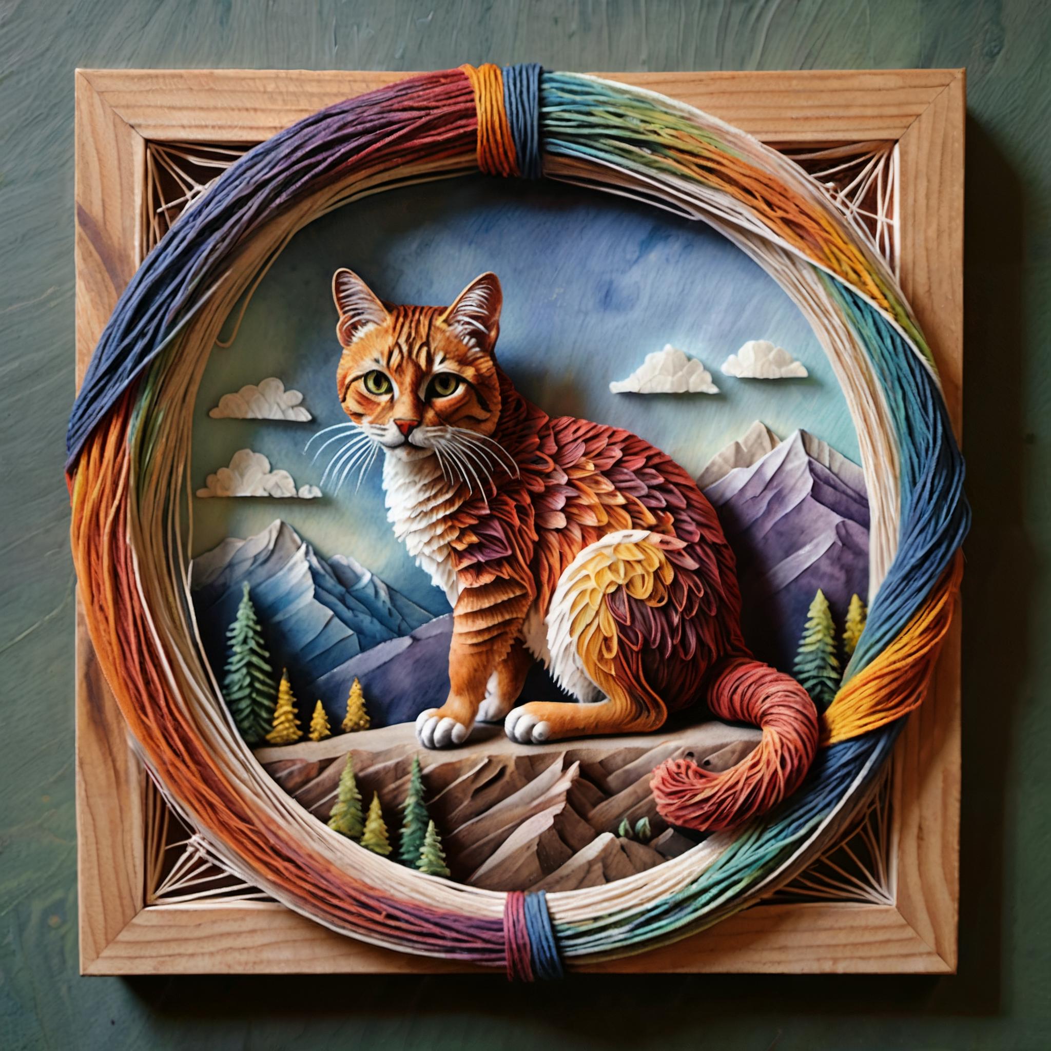 A close up of a cat sitting in a frame on a wall - SeaArt AI