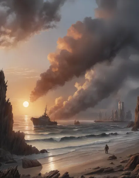 post-apocalyptic sunset at the end of the world of the new dawn aquarelle drawing , detailed, realistic, 8k uhd, high quality
, detailed, realistic, 8k uhd, high quality