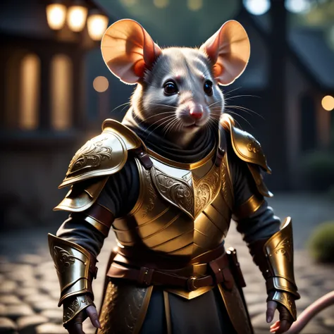 cinematic film still ((photo:1.2)), A mouse outside dramatic lighting, dynamic pose, dynamic camera,masterpiece, best quality, dark shadows, ((dark fantasy)) ,wearing a golden armor, detailed, realistic, 8k uhd, high quality, detailed, realistic, 8k uhd, high quality . shallow depth of field, vignette, highly detailed, high budget, bokeh, cinemascope, moody, epic, gorgeous, film grain, grainy