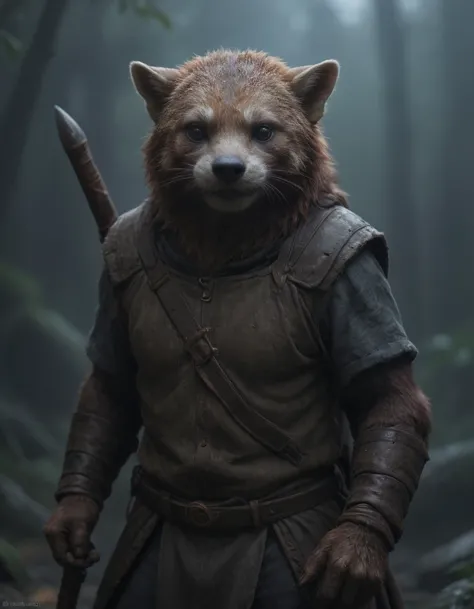 (a anthro red panda_adventurer), (detailed leather outfit),holding sword ,searching for treasure, epic overgrown temple ruin, epic scene, lush plants,dynamic camera, backlight, (close up:1.3), high quality photography, 3 point lighting, flash with softbox, 4k, Canon EOS R3, hdr, smooth, sharp focus, high resolution, award winning photo, 80mm, f2.8, bokeh BREAK (masterpiece, best quality, ultra realistic, 4k, 2k, (intricate, high detail:1.2), film photography, soft focus, RAW photo, photorealistic, analog style, subsurface scattering, photorealism, absurd res), high quality photography, 3 point lighting, flash with softbox, 4k, Canon EOS R3, hdr, smooth, sharp focus, high resolution, award winning photo, 80mm, f2.8, bokeh , detailed, realistic, 8k uhd, high quality