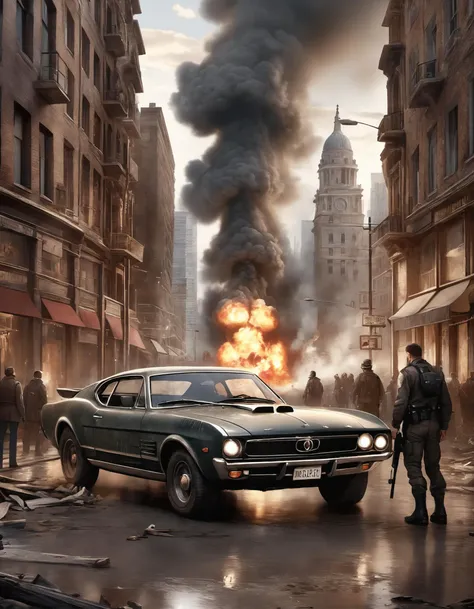((detailed dieselpunk sports cars)), destroyed city after nuclear blast, post apocalyptic, warzone, fire , smoke, high quality photography, 3 point lighting, flash with softbox, 4k, Canon EOS R3, hdr, smooth, sharp focus, high resolution, award winning photo, 80mm, f2.8, bokeh
, detailed, realistic, 8k uhd, high quality