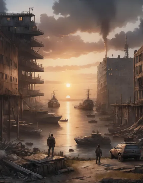post-apocalyptic sunset at the end of the world of the new dawn aquarelle drawing , detailed, realistic, 8k uhd, high quality
, detailed, realistic, 8k uhd, high quality