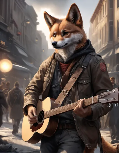 cinematic photo cinematic photo (Highest Quality, 4k, masterpiece:1.1), (realism, photorealistic:1.4), ray traced, hyper realism, soft lighting, detailed background, film grain, (detailed fur texture:1.3), BREAK ((black metal)) anthro shiba inu plays his guitar on the last day on earth ,(wearing black metal outfit),(( post-apocalyptic destroyed dieselpunk city background)) , fangs , angry, paws,(new dawn), (aurora borealis) , closeup, high quality photography, 3 point lighting, flash with softbox, 4k, Canon EOS R3, hdr, smooth, sharp focus, high resolution, award winning photo, 80mm, f2.8, bokeh . 35mm photograph, film, bokeh, professional, 4k, highly detailed . 35mm photograph, film, bokeh, professional, 4k, highly detailed, detailed, realistic, 8k uhd, high quality
, detailed, realistic, 8k uhd, high quality