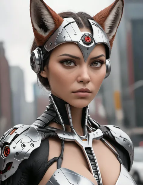 wast up, Horror-themed Tilt-shift photo of sfw,cyborg upper body, exquisitely detailed skin of evil AI, redemption, powerful and anthropomorphic concept of The woman has attributes such as terminator, cyborg, robot, fur, ears, tail, and possibly fwolf eyes.(hands on chest:1.4) (Hands bra:1.3), ( wearing old leathercoat red thong), nipples covered by hands,plated armor with runes, (cop cap:1.6) and (sunglasse:1.6) on head, Facial Features: cyborg, robotic eyes, circuit, human face, Human Facial Structure: The face maintains a human-like structure with a forehead, cheeks, and chin. a female black wolf furry, slutty, solo, skinny, bloom, bedroom Facial Features: Human Facial Structure: The face maintains a human-like structure with a forehead, cheeks, and chin. she have robot red reptil eyes and digital cadran on chest. Hair and Fur: Human Hair: Hair might be present on the head, similar to a human. fur could cover parts of her body, resembling the coloration and patterning of a tiger's coat. Skin: Human-like Skin: Skin on areas not covered by fur would resemble human skin in texture and color. , looking at viewer . . Selective focus, miniature effect, blurred background, highly detailed, vibrant, perspective control . Eerie, unsettling, dark, spooky, suspenseful, grim, highly detailed, detailed, realistic, 8k uhd, high quality