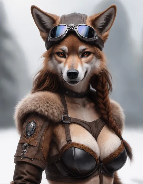 wast up, Horror-themed Tilt-shift photo of sfw,cyborg upper body, exquisitely detailed skin of evil AI, redemption, powerful and anthropomorphic concept of The woman has attributes such as terminator, cyborg, robot, fur, fangs, ears, tail, and possibly wolf eyes.(hands on chest:1.4) (Hands bra:1.3), ( wearing old leathercoat red thong), nipples covered by hands,plated armor with runes, (cop cap:1.6) and (sunglasse:1.6) on head, Facial Features: cyborg, robotic eyes, circuit, human face, Human Facial Structure: The face maintains a human-like structure with a forehead, cheeks, and chin. a female black wolf furry, slutty, solo, skinny, bloom, bedroom Facial Features: Human Facial Structure: The face maintains a human-like structure with a forehead, cheeks, and chin. she have robot red reptil eyes and digital cadran on chest. Hair and Fur: Human Hair: Hair might be present on the head, similar to a human. fur could cover parts of her body, resembling the coloration and patterning of a tiger's coat. Skin: Human-like Skin: Skin on areas not covered by fur would resemble human skin in texture and color. , looking at viewer . . Selective focus, miniature effect, blurred background, highly detailed, vibrant, perspective control . Eerie, unsettling, dark, spooky, suspenseful, grim, highly detailed, detailed, realistic, 8k uhd, high quality, detailed, realistic, 8k uhd, high quality