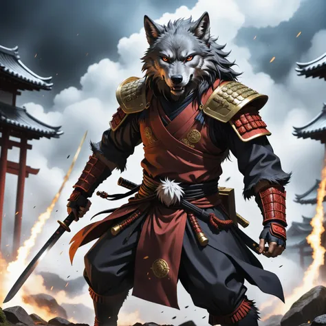 anime artwork anime artwork ((dark anime art:1.1)), a wrathful samurai wolf is storming the battlefield  . anime style, key visual, vibrant, studio anime,  highly detailed . anime style, key visual, vibrant, studio anime,  highly detailed