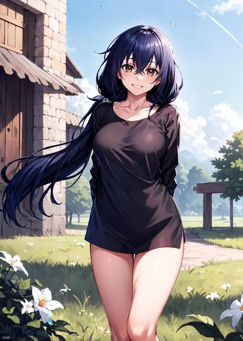 Ralph Bakshi Style, Curvy blue eyed girl with long wavy black hair and small breasts, nudity1.5, (extreme nsfw)2.5, torn tanktop, (tits out)1.5, lewd