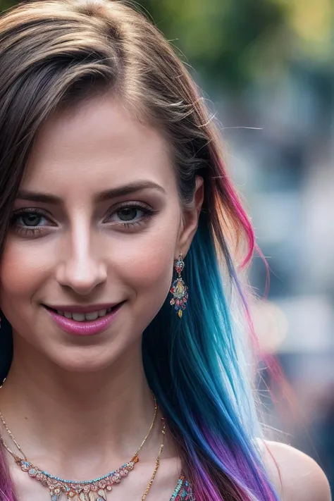 GoldieB_SoloTI_v1,
(Radiant tie-dye halter top paired with flowing chiffon skirt, shimmering under the sun's embrace, adorned with cascading layers of beaded necklaces and gemstone earrings), (Whimsical art installations adorn every corner, splashing the streets with bursts of color, laughter echoes against walls adorned with kaleidoscopic murals, the scent of freshly brewed coffee drifts from quaint cafes, mingling with the melody of street musicians, creating a vibrant tapestry of sights and sounds:1.3), (seductive:1.3),(analog, cinematic, film grain, hazy atmosphere, cinematic shot:1.3), photorealistic, masterpiece, high quality, artistic, unique, award winning photograph, professional, 8k, RAW photo, best quality,
<lora:add_detail:0.6>,<lora:LowRa:0>, PA7_Portrait-MCU,