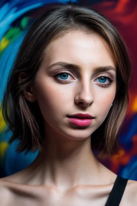 GoldieB_SoloTI_v1,
Vibrant and expressive attire, capturing the essence of Van Gogh's brushstrokes, bold and dynamic pose, close-up shot, (digital, vivid and textured colors, brushstroke effect), (Artistic Studio, Creative space with paint-splattered walls, easels, and a sense of artistic inspiration), intense and soulful eyes, a hint of mystery and depth in the expression, artistic and vibrant lips, (captivating gaze: 1.1), unique and artistic accessories, (expressive shot: 1.3), (dramatic and directional lighting, highlighting the features and adding depth to the portrait in a style reminiscent of Van Gogh's artistic vision),
<lora:add_detail:0.6>,<lora:LowRa:0>, PA7_Portrait-MCU,