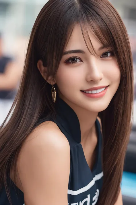 best quality, ultra high res, 8k, RAW photo-realistic, real person, high detail color photo, perfect anatomy, ultra-detailed skin texture, ultra-detailed face, ultra-realistic detailed eyes, ultra-detailed hair texture, Formula-1, racing circuit, <lora:jpcosermix:0.4>,
BREAK
tall body, small_hips, slender face, small_eyes, beautiful woman, smile, thin and soft hair, (half updo medium hair:0.9), race_queen, skirt costume, thigh_boots, Poseing,
