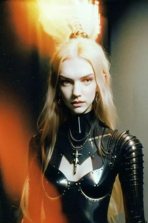 lomography, film photo, film scratches, (light leak:1.1), 90s flash photo, upper body portrait, (angry:1.1), (furious:1.1), (arrogant:1.1), beautiful sexy 20yo woman, seductive pose, (pale skin:1.1), small breasts, skinny body, slim, flat chest, choker, (Warhammer dark aesthetic:1.2), ancient sci-fi bio techno empire temple, kinky steampunk, ethnic boho, contemporary art, looks at viewer, hyper realistic, documentary photo, masterpiece, Hans Gigger alien style, <lora:90sflash_v3:0.9>