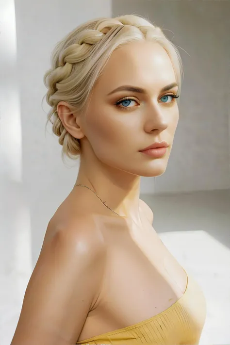<lora:90sflashphoto-coyotle:0.8>, 90s flash photo, light leak, analog photo, woman, platinum blonde french braid, steel gray eyes, wearing light yellow v-neck top || <lora:90sflashphoto-coyotle:0.2>, 90s flash photo, light leak, analog photo, skin, hair, clothing, masterpiece, 8k, high resolution, shallow depth of field, sharp focus
