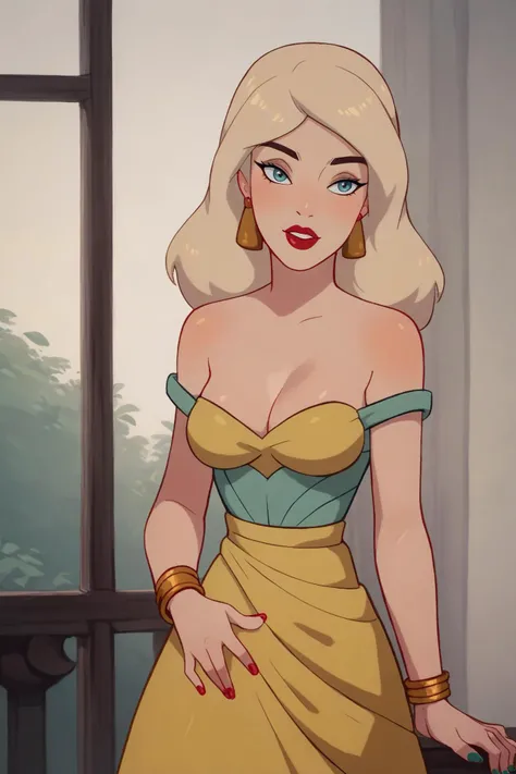 <lora:technicolor_xl:0.8>, score_9, score_8_up, score_7_up,score_6_up, score_5_up, score_4_up,bracelet,breasts,bare shoulders,official alternate costume,nail polish,ho&