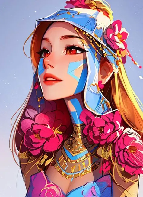 (symmetry:1.1) (portrait of floral:1.05) a woman as a beautiful goddess, (assassins creed style:0.8), pink and gold and opal color scheme, beautiful intricate filegrid facepaint,
intricate, elegant, highly detailed, smooth, sharp focus, octane render, (8k:1.2)