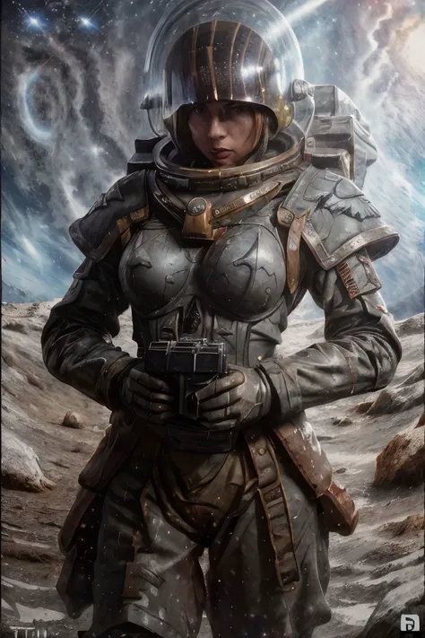 1girl, (photographic:1.3), (RAW photo:1.3), (ultra wide lens:1.3), (far shot:1.3), (selfie shot:1.3), ((S105_EkaterinaEnokaeva)), (an astronaut taking selfie floating on space:1.4), soldier, spacesuit, rifle, fighting, war, battle, (helmet on:1.3), (infinite space behind her:1.3), (no gravity:1.1), soft lighting, film grain, Fujifilm XT3, dslr, masterpiece, best quality, realistic, high-quality, realistic works, ultra-high details, 8k uhd, real skin materials, <lora:add_detail:1>, <lora:LowRA:0.5>, astra militarum, imperial guard, wh40k, <lyco:whsororitas_v4:.3>, <lyco:ww1ger_v0.1:.7>, grey spacesuit, armor, detailed eyes, sharp focus, <lyco:Saint Celestine MK1 by CARAXES:.5>