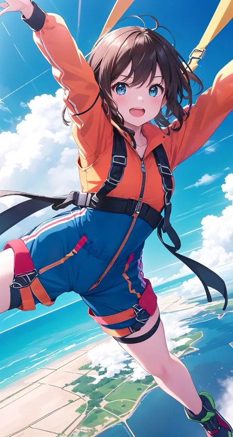 (8K), (Best Quality), (Mastepiece: 1.2) A climber using a carabiner to scale a cliff、((Redhead))、bird's eye view