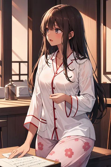 ((masterpiece)),(best quality, finely detailed, absurdres, perfect faces, perfect eyes),
vivid color,realistic light,
1girl, ([black|brown] hair, long hair, black eyes:1.2), asian,
(pjamas:1.3),
<lora:chocoskin:0.55>,
(looking up,:1.2),
stand, table, singing, musical mark, happy