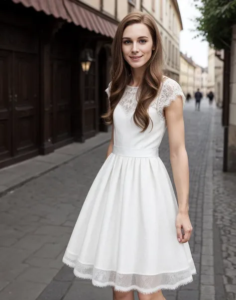 standing,posing for a picture, a slender thin 28yo man, medium chestnut length hair, angular jaw, crossdressing in a petticoat lace dress, <lora:breastsizeslideroffset:-1.4> <lora:gender_slider_v1:-1.1> <lora:muscle_slider_v1:1.5> <lora:è¸é¨è°æ´:-1>, in an old european city