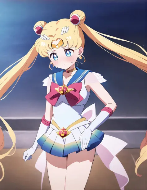 1girl, solo,<lora:sdxl-supersailormoon-animagineXLV3-AdamW8bit-v1-16-1:1:lbw=0,0,0,0,0,0,0,0,1,1,0,0,0,0,1,0.95,1,0,0,0,0,0,0,0,0,0>, supersailormoon, double bun, twintails, circlet, earrings, choker, bow, gloves, miniskirt, ,standing ,, ,shy,kawaii, <lora:ALTXL_001_4:2>, medium quality,/* A private Lora related to light intensity adjustment etc. was added here*/
