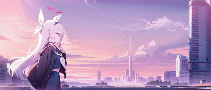 best quality, masterpiece, skyscraper, science fiction, faceless female crowd, street, sky, cloud, tower, red theme,
1girl, <lora:plana:0.65:hr=0.8>, arona \(blue archive\), from side, cowboy shot, looking to the side,
black choker, choker, school uniform, serafuku, sailor collar, pleated skirt, long sleeves, neckerchief, collarbone, white neckerchief, black skirt, jacket, bow, ribbon, loafers,
halo, braid, long hair, white hair, bangs, hairband, black hairband, hair ribbon, single braid, hair accessories, hair ornament,hair over one eye, hair between eyes, eyebrows visible through hair,