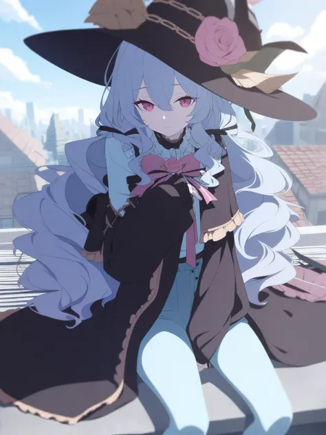 1girl,
solo, 1girl, rosemi lovelock, nijisanji, rooftop, blending
highres, colored skin, unworn mask, wizard, mask, holding mask, leaning back, barefoot, holding, arm support, sitting, black robe, hat, witch hat, looking at viewer, blue skin, disarming, robe, extra arms,
best quality, masterpiece, absurdres, safe