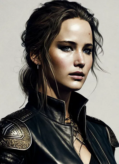analog style, modelshoot style, illustration of sks woman as thief in leather armor, smirk, beautiful detailed eyes, cinematic, drawn by Greg Rutkowski, Yoji Shinkawa:0.6, vibrant colors, <lora:locon_jenniferlawrence_v1_from_v1_64_32:1.3>
